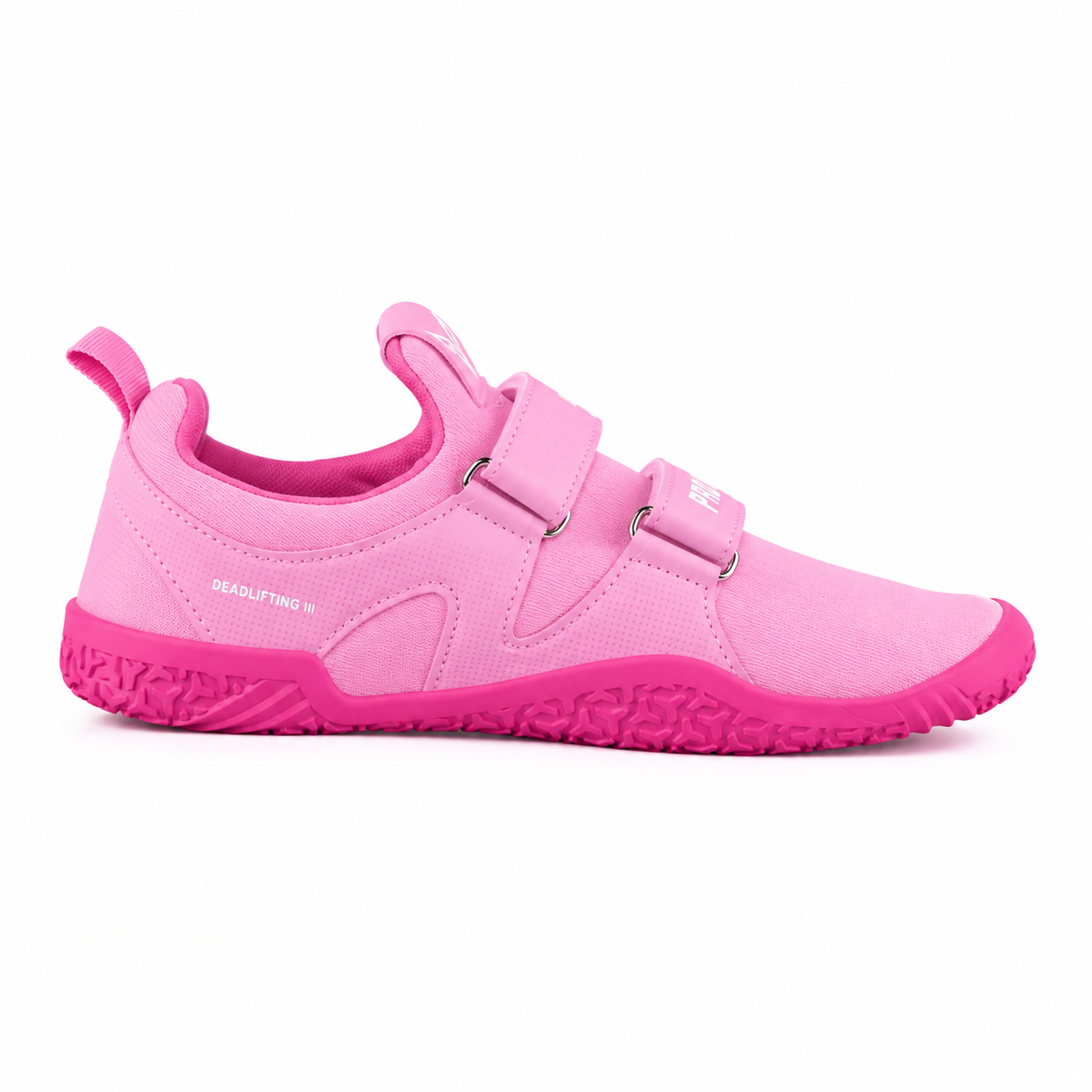 Pink PRO WOLF DLx550 Deadlift barefoot gym lifting shoes with a sleek design and supportive sole for weightlifting.