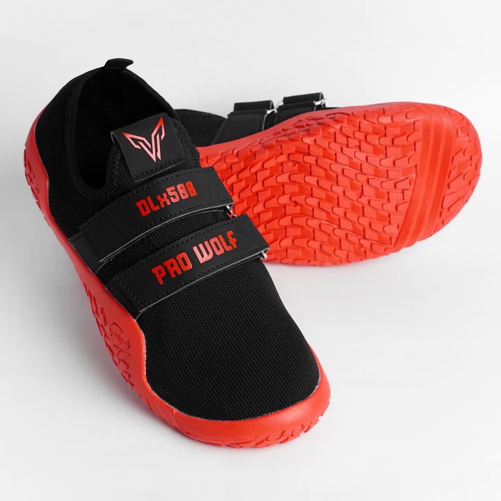 black and red combination deadlift shoes